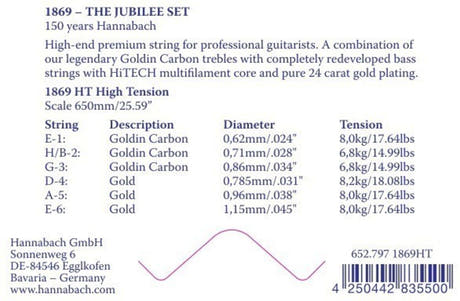 Hannabach Strings for classic guitar Serie 1869 Carbon/Gold HT - 3pc Bass Set (18697HT)