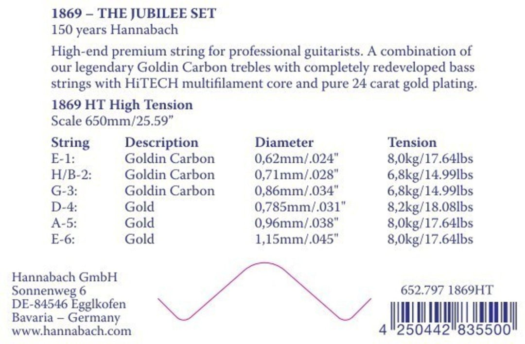 Hannabach Strings para Guitarras clásicas Serie 1869 Carbon/Gold HT - E6 Gold HT (18696HT)