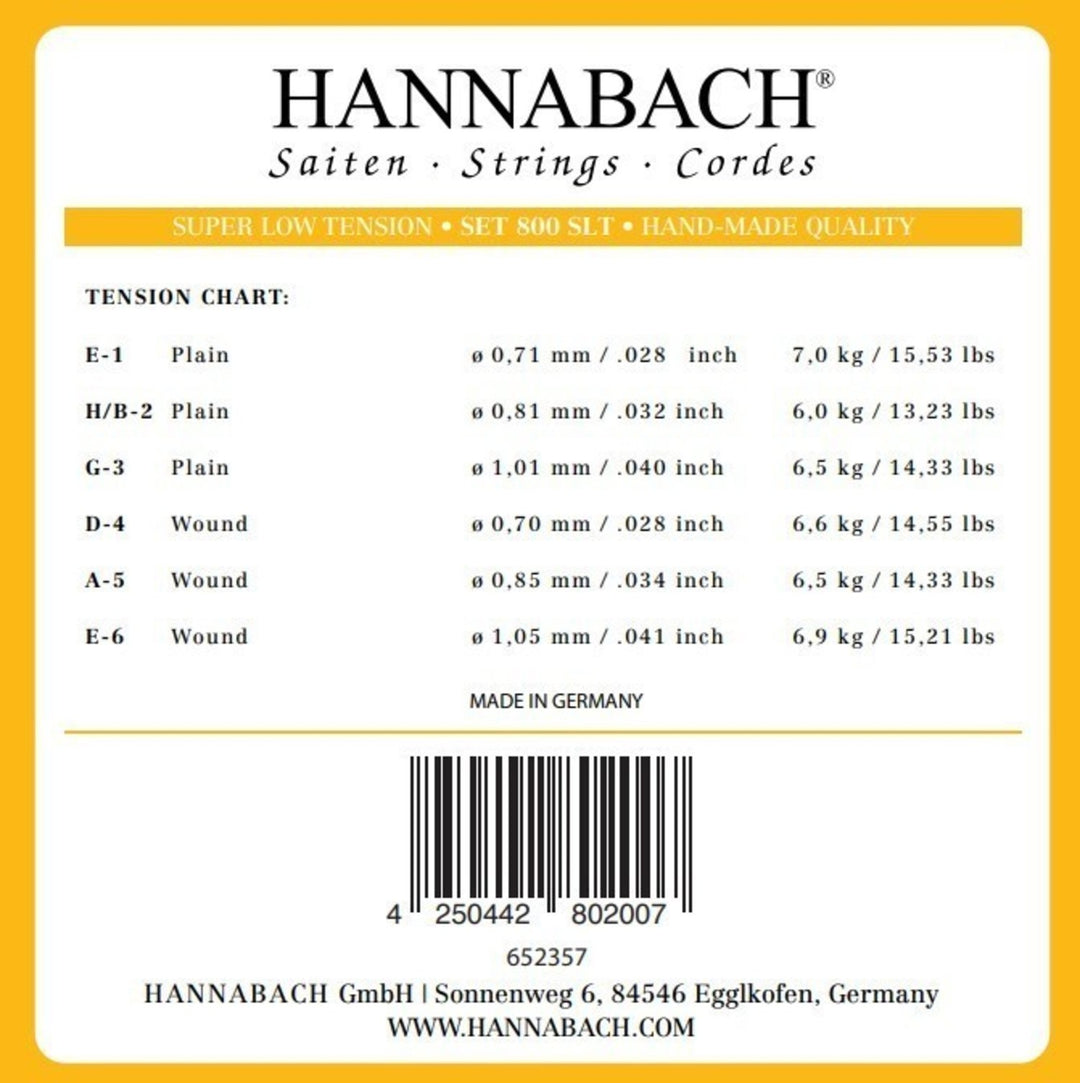 Cuerdas Hannabach para guitarra clásica Serie 800 Super Low Tension plateadas - Juego Super low (800 SLT)