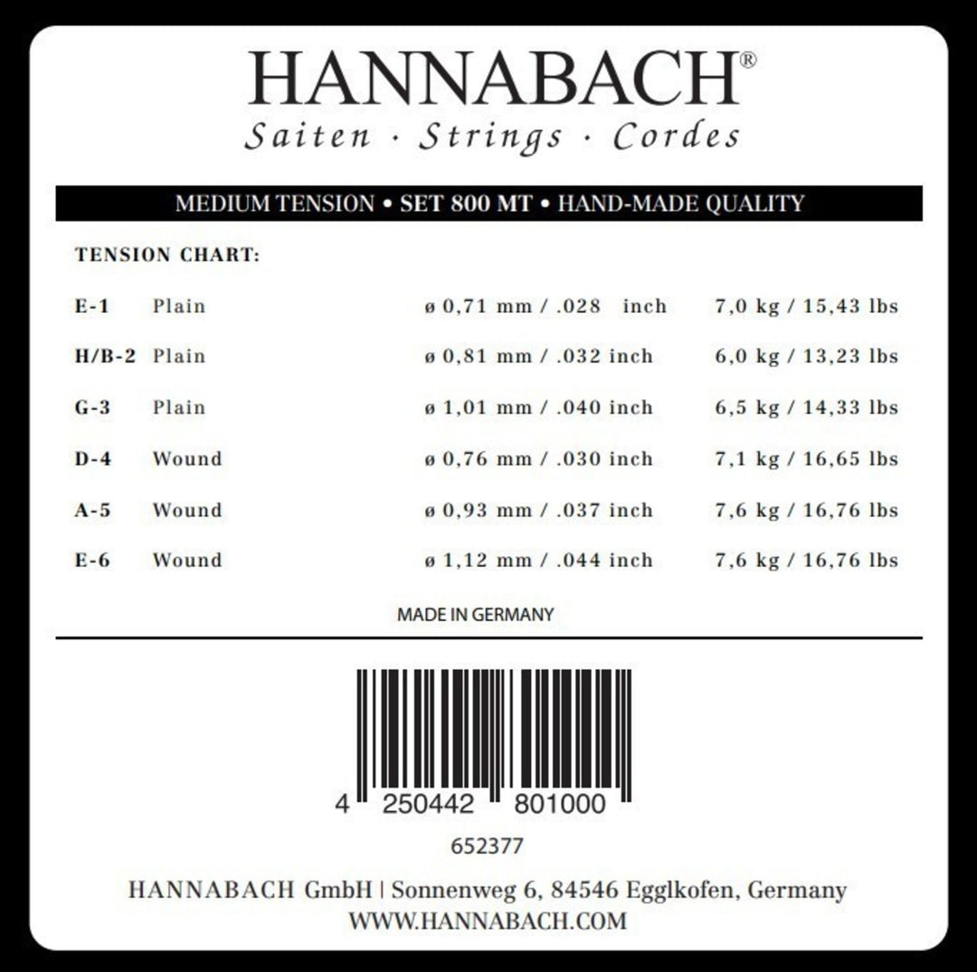 Hannabach Cuerdas para guitarras clásicas Serie 800 Medium tension Silver plated - Set medium (800MT)