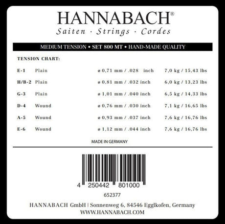 Juego de cuerdas agudas Hannabach 800 E1, H/B2 y G3, medium tension
