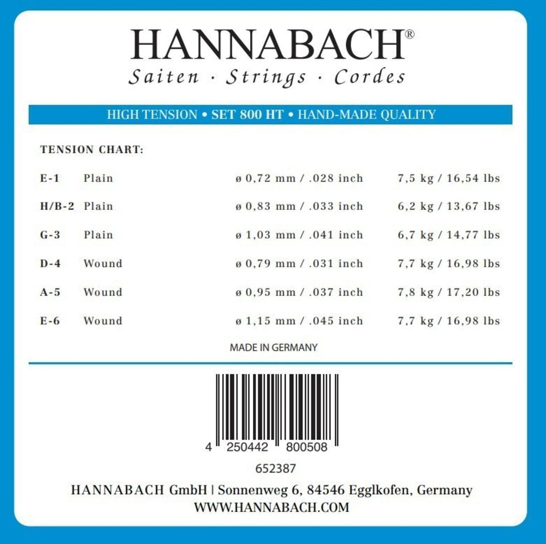 Hannabach Cuerdas para guitarra clásica Serie 800 High tension Silver plated - Conjunto alto (800HT)