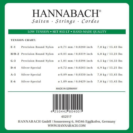 Juego de cuerdas agudas Hannabach 815 E1, H/B2 y G3, low tension