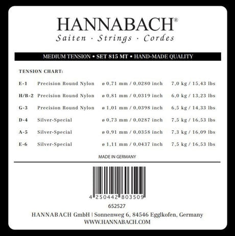 Hannabach 815 juego de agudos E1, H/B2 y G3, medium tension