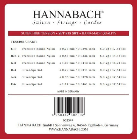 Hannabach 815 juego de cuerdas agudas E1, H/B2 y G3, super high tension