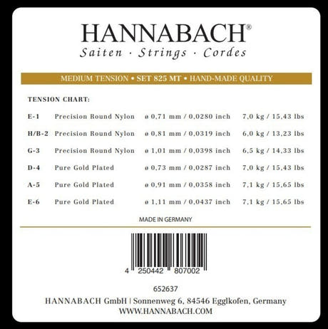 Hannabach 825 H/B2 cuerda aguda para guitarra clásica, medium tension