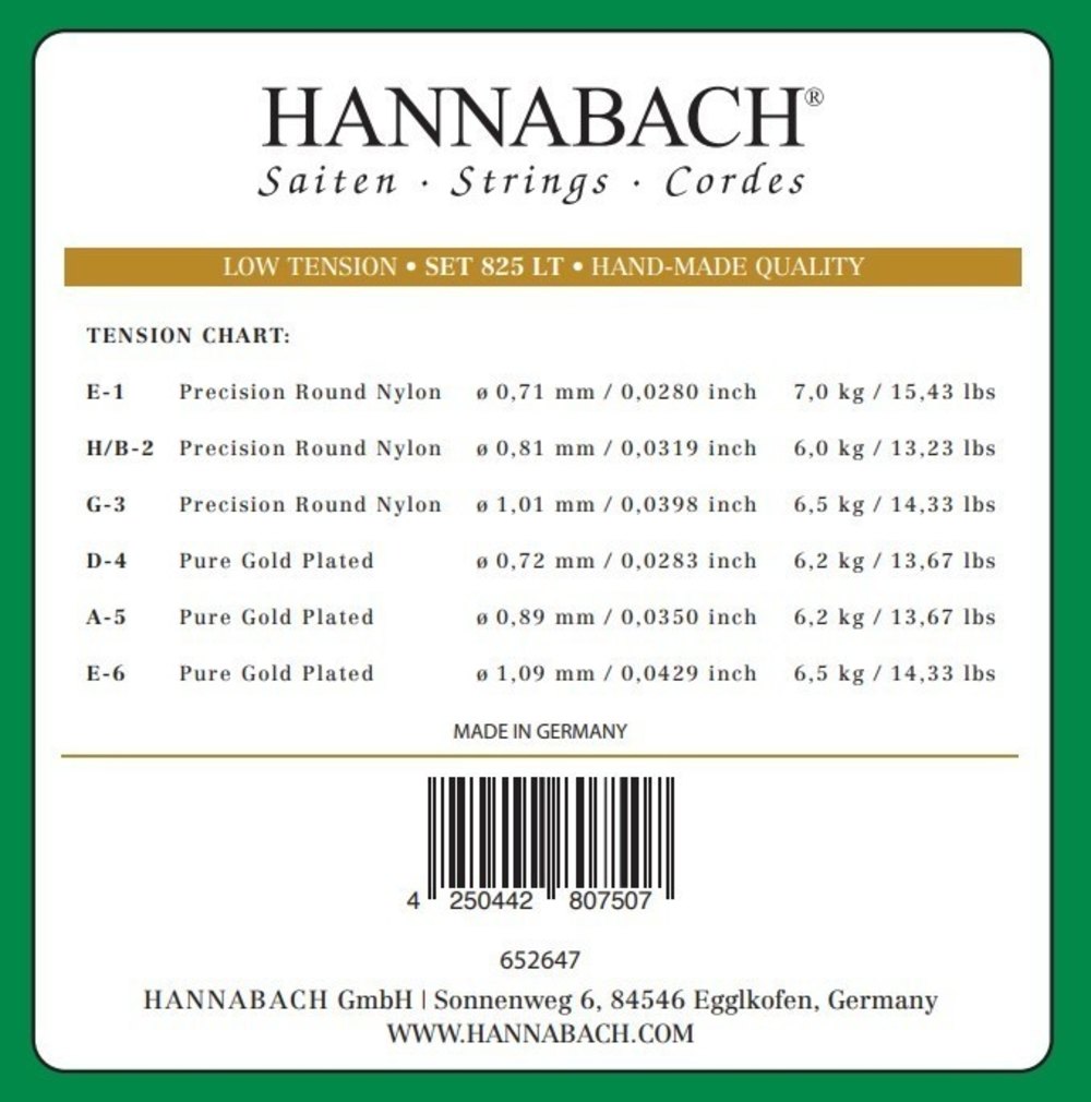 Hannabach 825 cuerda aguda E1 para guitarra clásica, low tension