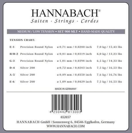 Hannabach 900 E6 cuerda de bajo para guitarras clásicas, medium/low tension