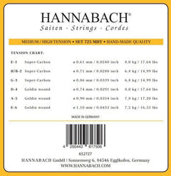 Cuerdas Hannabach para guitarra clásica Series 725 Medium/High Tension Goldin - set de agudas de 3 piezas (7258MHTC)