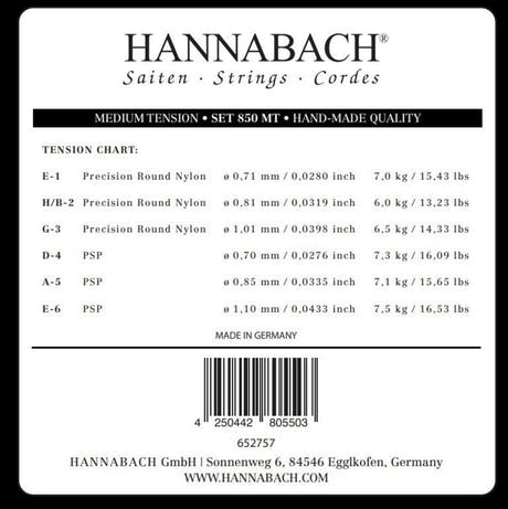 Hannabach 850 E1 cuerda de agudos para guitarra clásica, medium tension