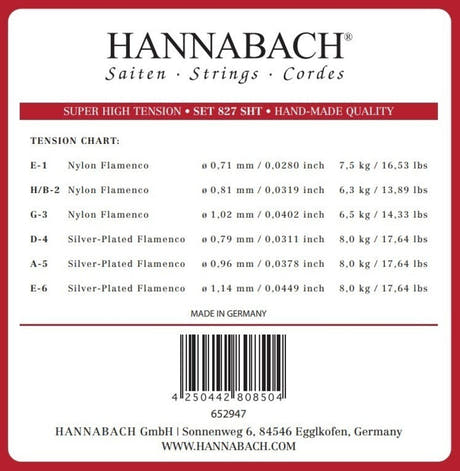 Hannabach 827 H/B2 cuerda aguda, guitarra flamenca, tensión superalta