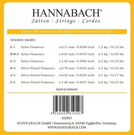 Hannabach 827 juego de cuerdas agudas E1, H/B2 y G3, super low tension
