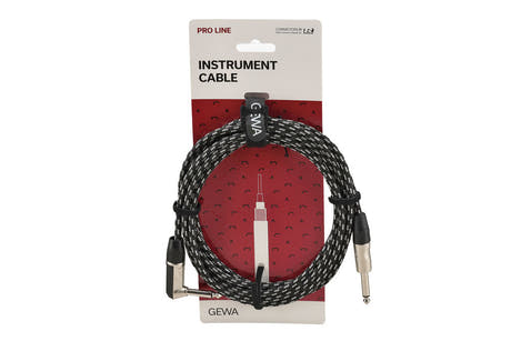 GEWA Pro Line cable de instrumento de 3 m, tweed negro y blanco, jack acodado