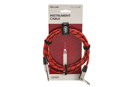 GEWA Pro Line cable de instrumento de 3 m, tweed negro-rojo, jack acodado