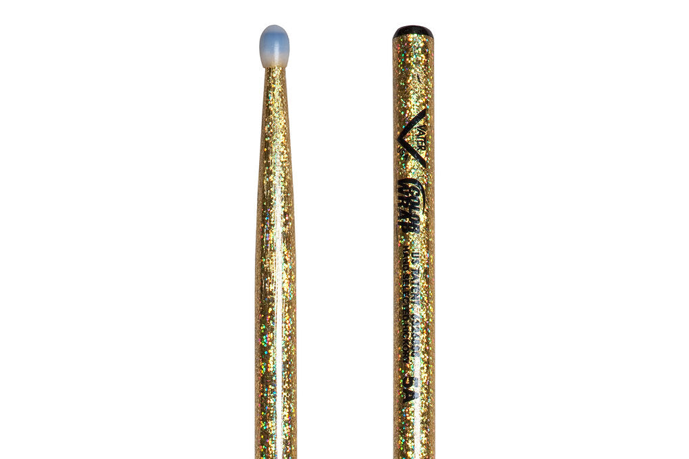 Vater Color Wrap 5A Gold Sparkle trommestikker, hickory, nylonspids