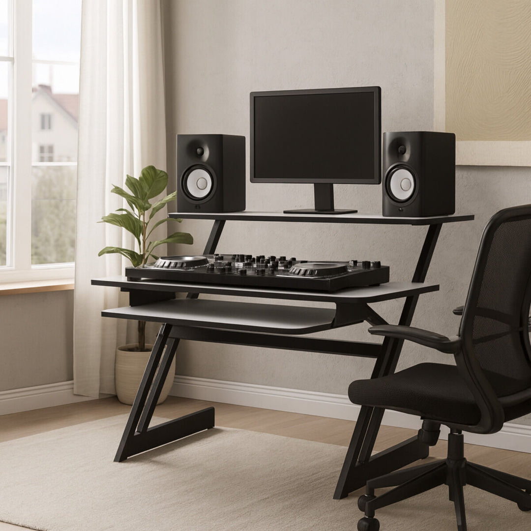 Mesa de estudio con estantes y extensión para keyboard (120 cm)