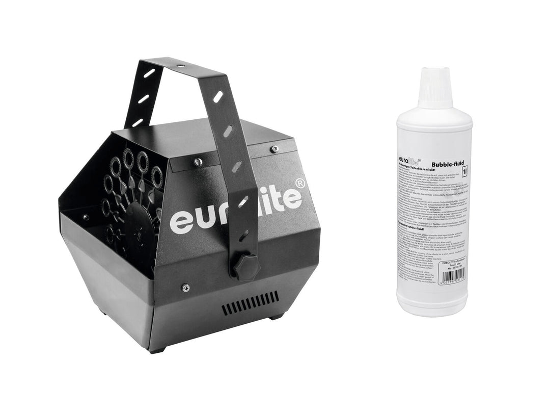Conjunto EUROLITE B-100 Máquina de burbujas negra DMX + líquido para burbujas 1l