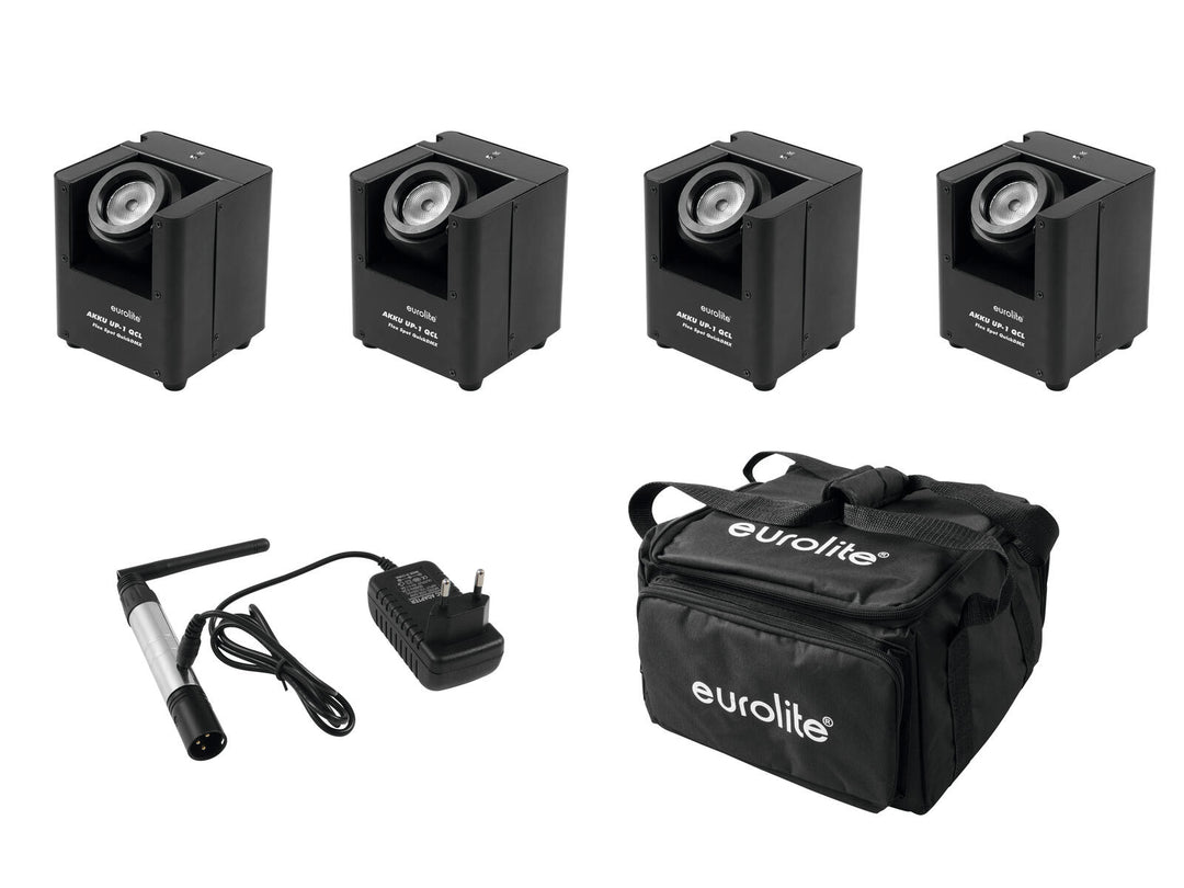 EUROLITE Conjunto 4x AKKU UP-1 + SB-4 Bolsa acolchada + Transmisor inalámbrico QuickDMX