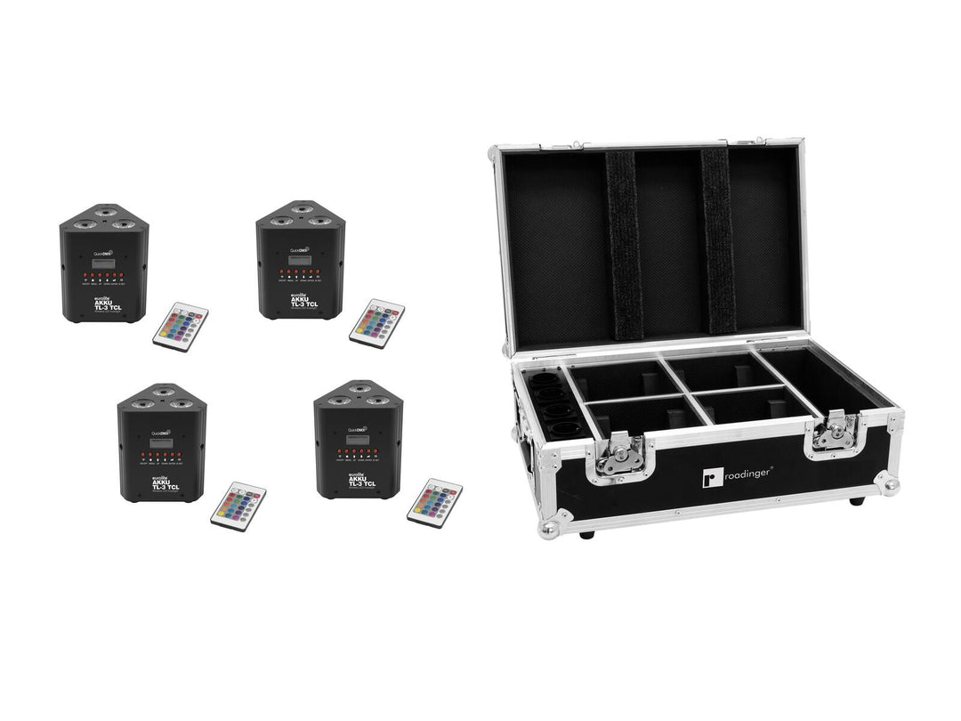 EUROLITE Set 4x AKKU TL-3 TCL QuickDMX + estuche con función de carga