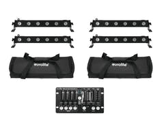 EUROLITE Set 4x BARRAS LED-6 QCL RGBW + 2x bolsa acolchada + controlador