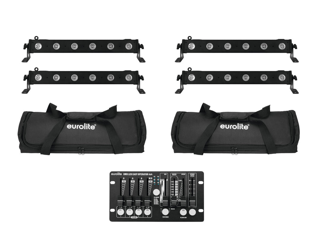 EUROLITE Set 4x BARRAS LED-6 QCL RGBW + 2x bolsa acolchada + controlador