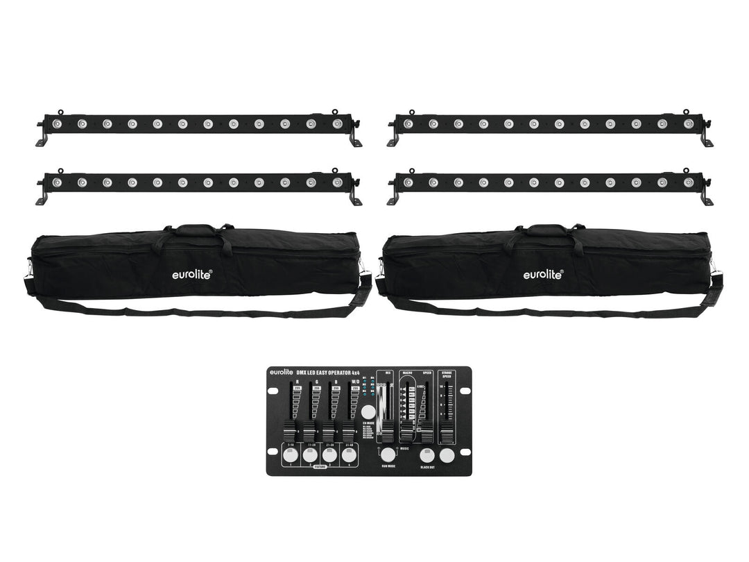 Set de 4x LED BAR-12 QCL RGBW + 2x bolsa blanda + controlador