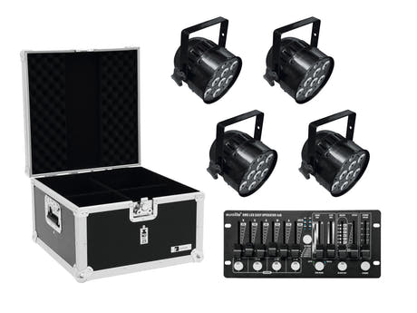 EUROLITE Set 4x LED PAR-56 HCL bk + Estuche + Controlador