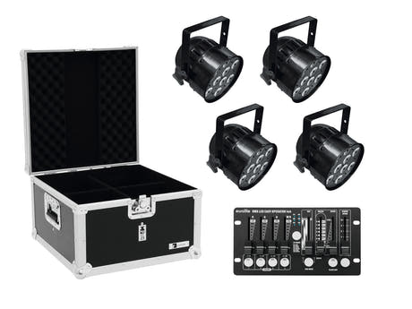 EUROLITE Conjunto 4x LED PAR-56 QCL bk + Estuche + Controlador
