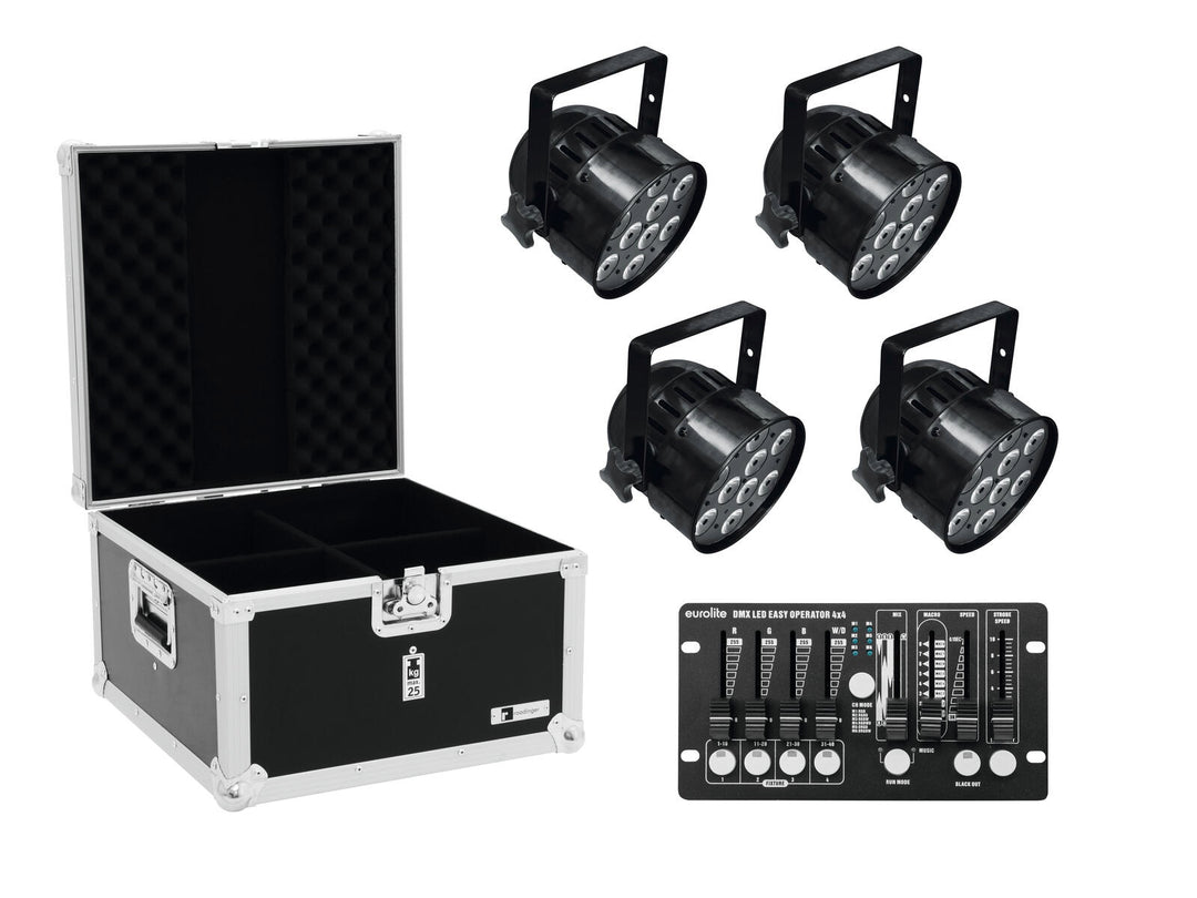 EUROLITE Conjunto 4x LED PAR-56 QCL bk + Estuche + Controlador