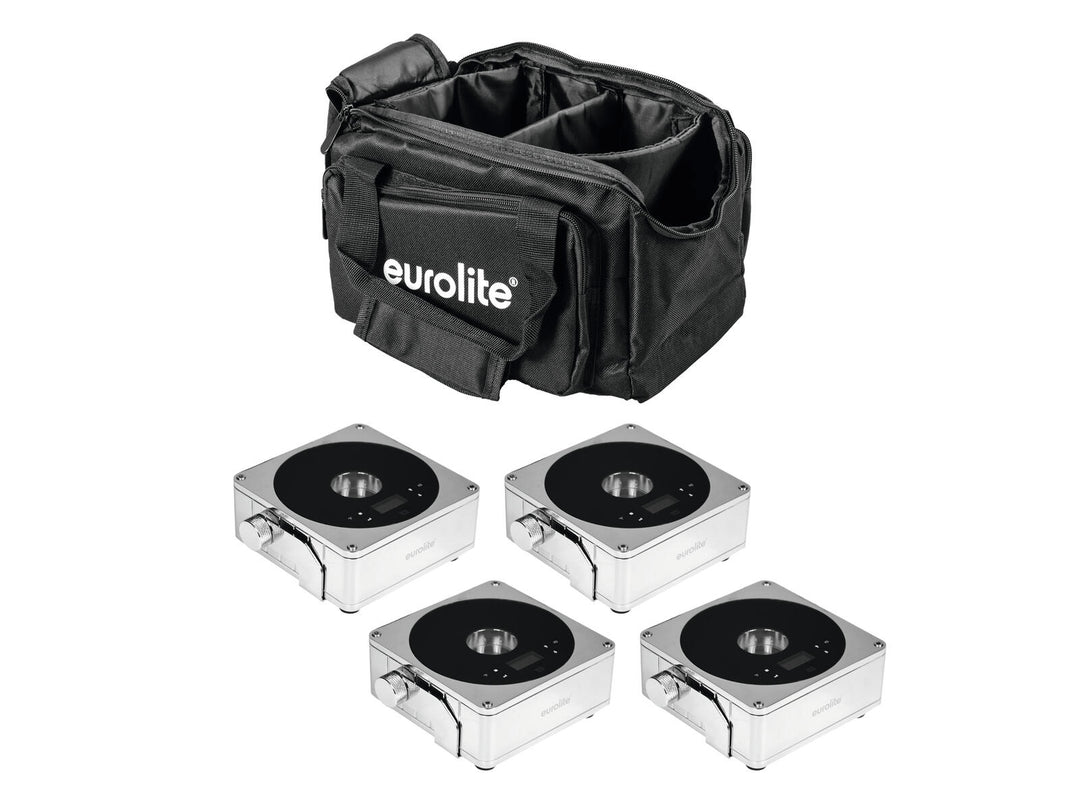 EUROLITE Set 4x AKKU IP Flat Light 1 cromado + Soft Bag