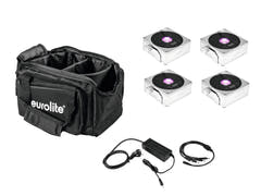 EUROLITE Set 4x AKKU IP Flat Light 1 chrome + Soft Bag + Cargador