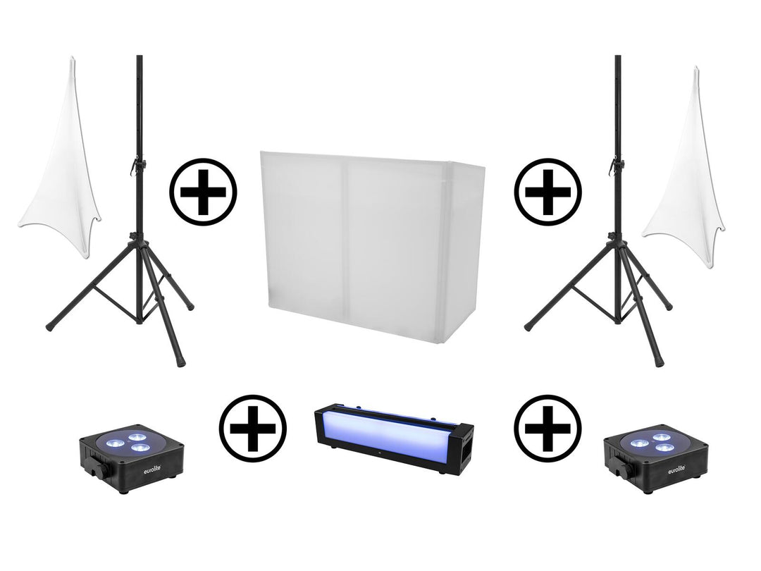 EUROLITE Set AKKU 2x Flat light 3 bk + Bar-6 + Soportes