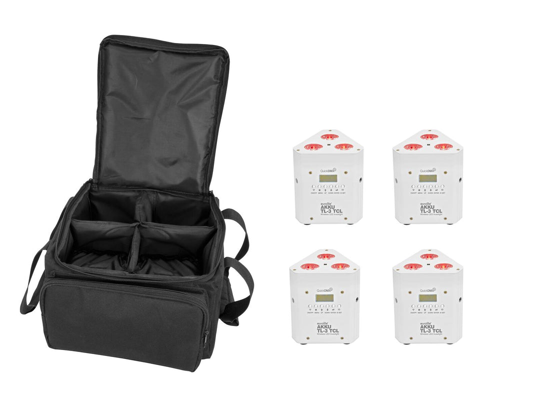 EUROLITE Set 4x AKKU TL-3 TCL blanco + SB-4 Soft Bag