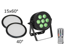 EUROLITE set LED IP PAR 7x8W QCL Spot + 2x cubierta cover (15x60° y 40°)