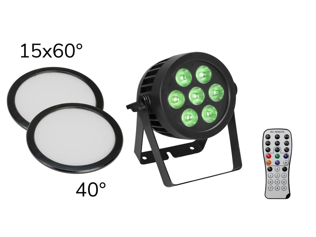 EUROLITE set LED IP PAR 7x8W QCL Spot + 2x cubierta cover (15x60° y 40°)