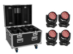 EUROLITE Set 4x LED TMH-X4 Cabezas Móviles Wash Zoom + funda EU con ruedas