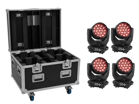 EUROLITE Set 4x LED TMH-X4 Cabezas Móviles Wash Zoom + funda EU con ruedas