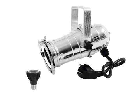 EUROLITE Conjunto PAR-20 Spot plateado + PAR-20 230V COB 6W E-27 LED 1800-3000K dim2warm