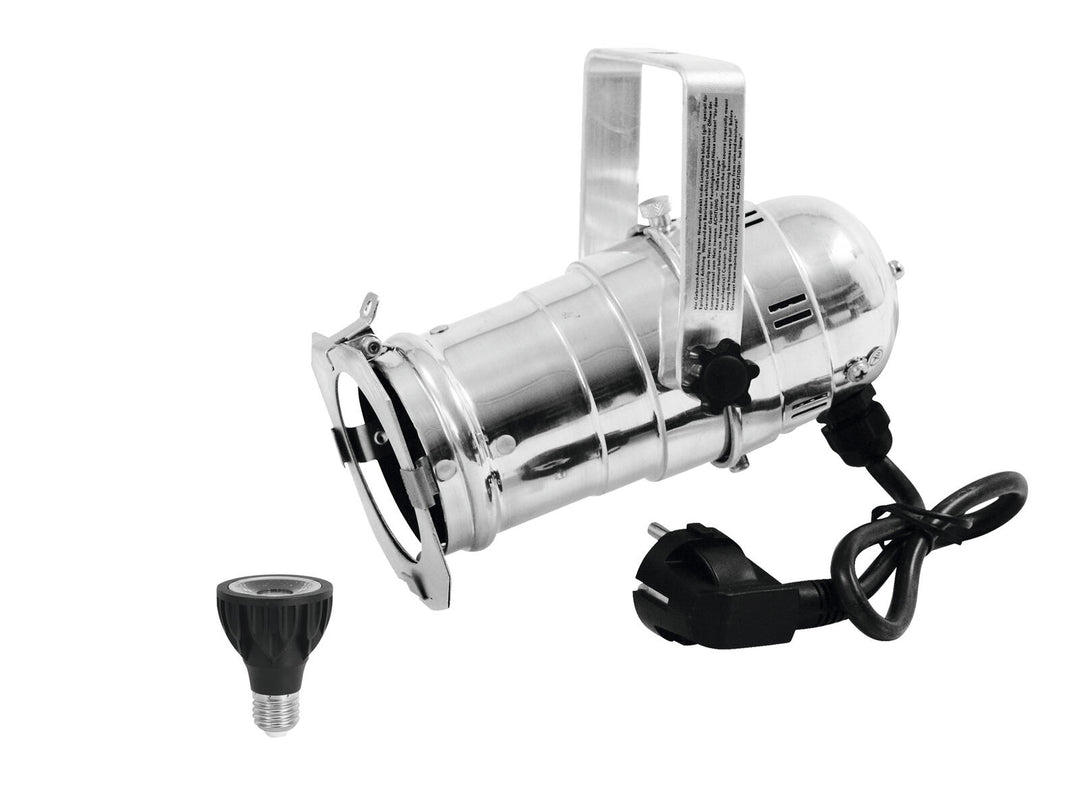 EUROLITE Conjunto PAR-20 Spot plateado + PAR-20 230V COB 6W E-27 LED 1800-3000K dim2warm
