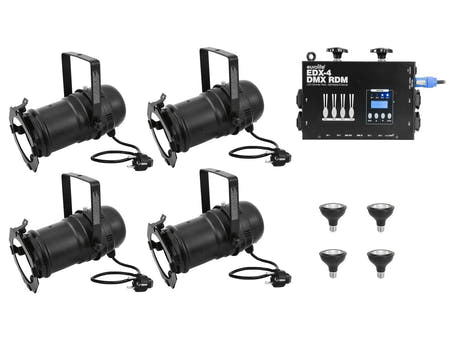 EUROLITE Set 4x PAR-30 Foco bk dim2warm + EDX-4 DMX RDM LED Regulador de intensidad Pack