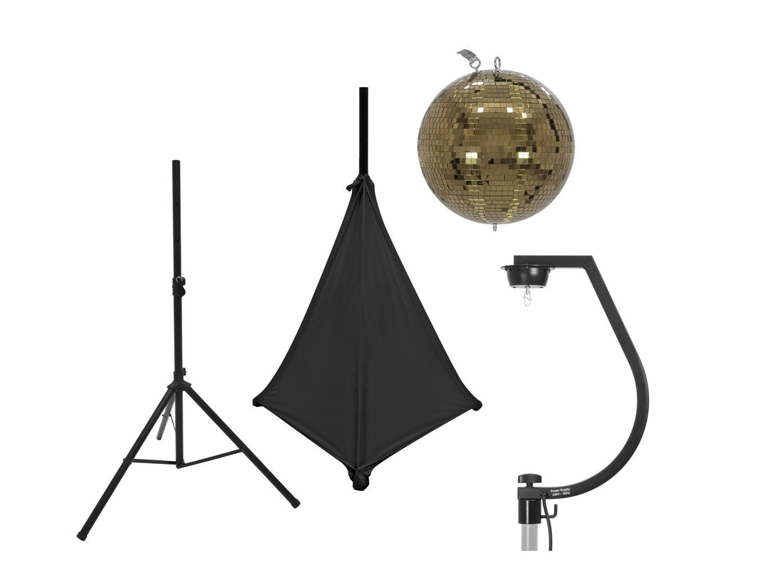 EUROLITE Set bola de espejos dorada de 30cm con stand y cover para trípode negro