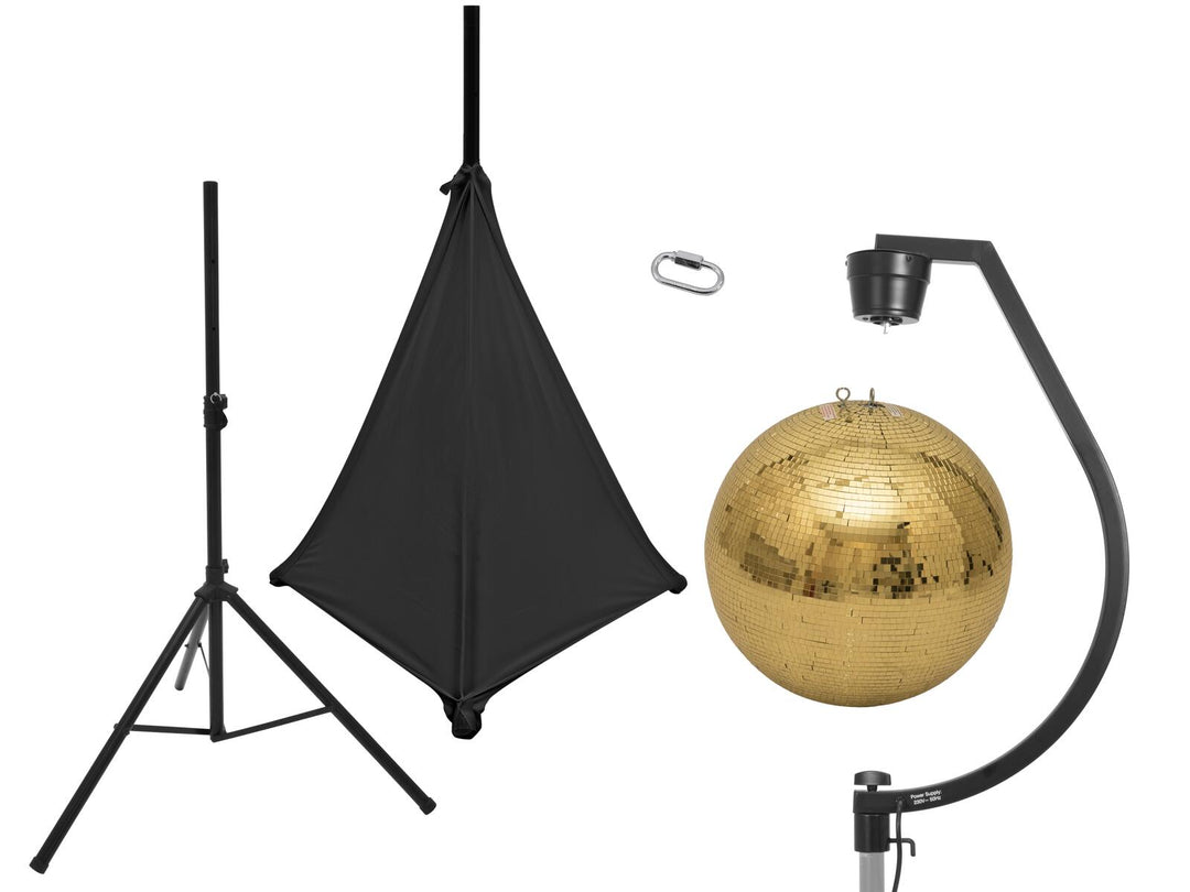 EUROLITE Set bola de espejos dorada de 50cm con stand y cover para trípode negro