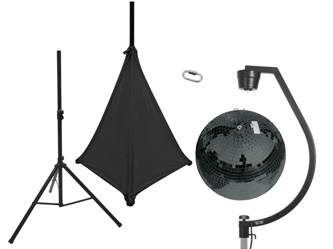 EUROLITE Set bola de espejos negra de 50cm con stand y cover para trípode negro