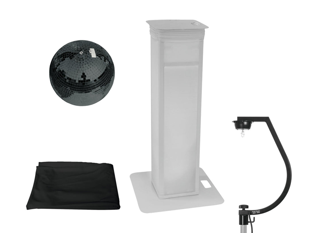 EUROLITE Set bola de espejos de 30cm negra con stand de escenario variable + Cover negra