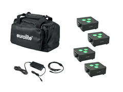 Conjunto EUROLITE 4x AKKU IP Flat Light 3 bk + cargador + bolsa Soft bag