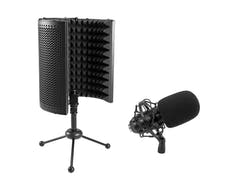 OMNITRONIC set MIC CM-78MK2 micrófono de condensador de diafragma grande + sistema de absorción para micrófono de escritorio AS-04