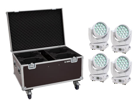 EUROLITE Set 2x LED TMH-X4 Cabezas Móviles Wash Zoom wh + EU Case con ruedas