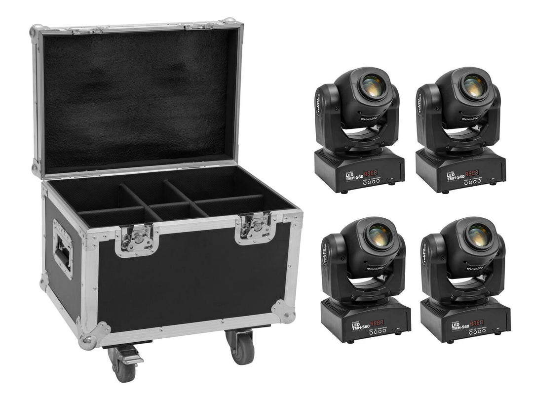 EUROLITE Set 4x LED TMH-S60 Cabezas Móviles-Spot + Case
