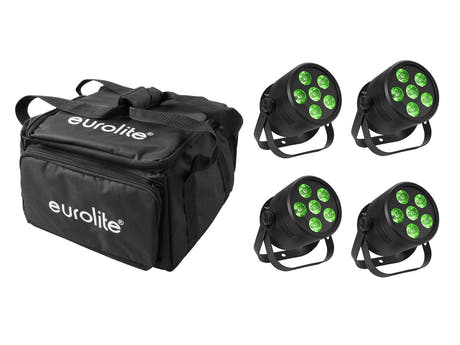 EUROLITE Conjunto 4x LED Silent Par 6 QCL Suelo bk + Bolsa blanda