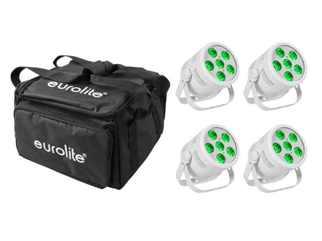 EUROLITE Set 4x LED Silent Par 6 QCL Floor blanco + Soft Bag